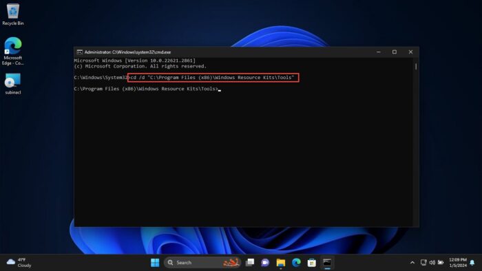 Change directory to SubInACL installation location