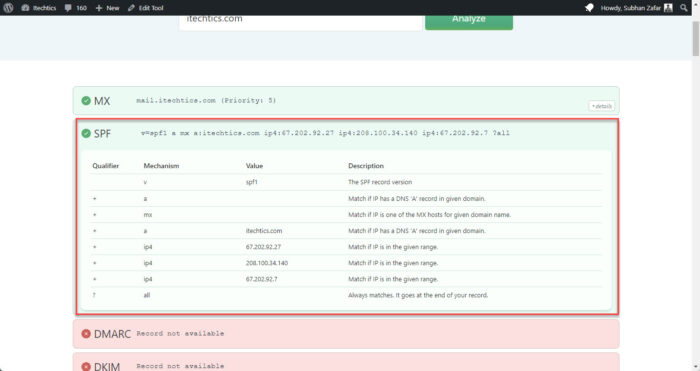 Check the SPF record for your domain