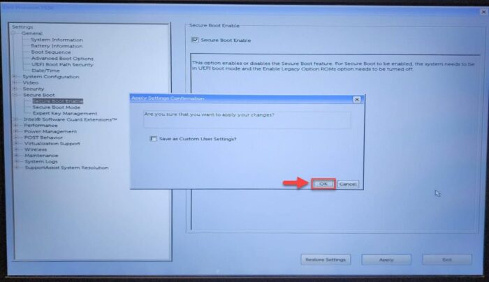 Confirm enablement of Secure Boot