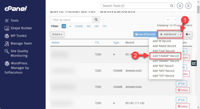 Create a CNAME record