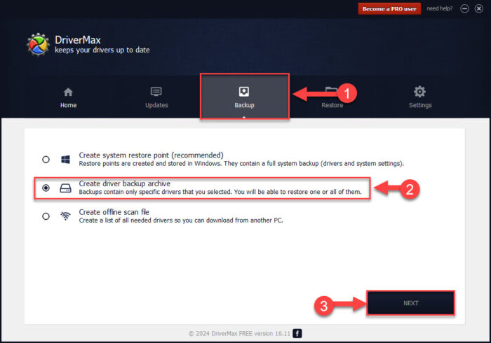 Create driver backup archive with DriverMax