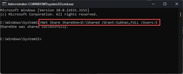 How To View, Create, Delete Network Shares Using Windows Command Prompt 4 Create shared folder with max concurrent user limit in Command Prompt