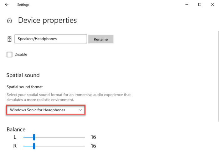 Enable Windows Sonic for Headphones