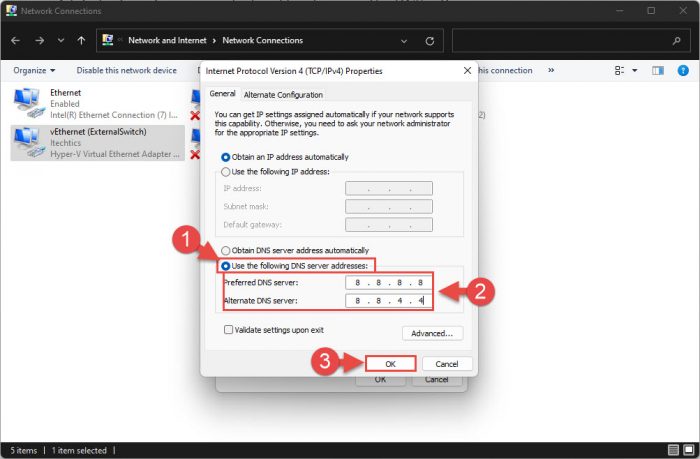 Enter DNS addresses manually
