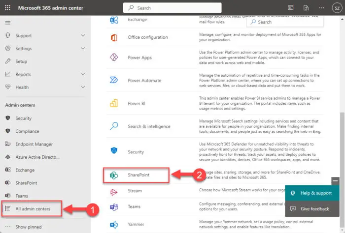 Open Sharepoint administrative console