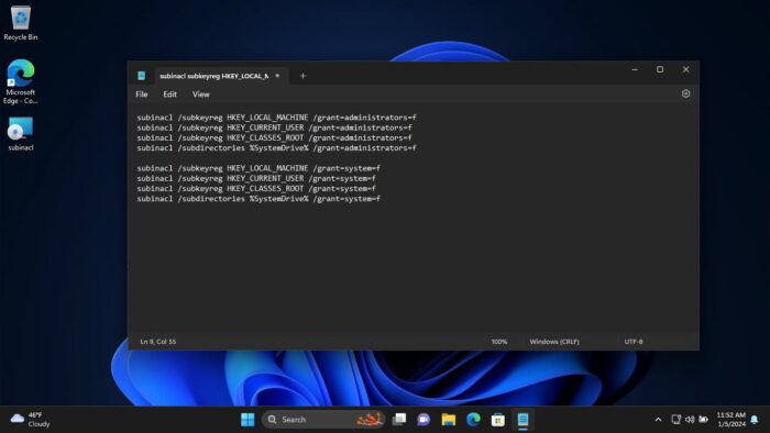 Paste commands in Notepad