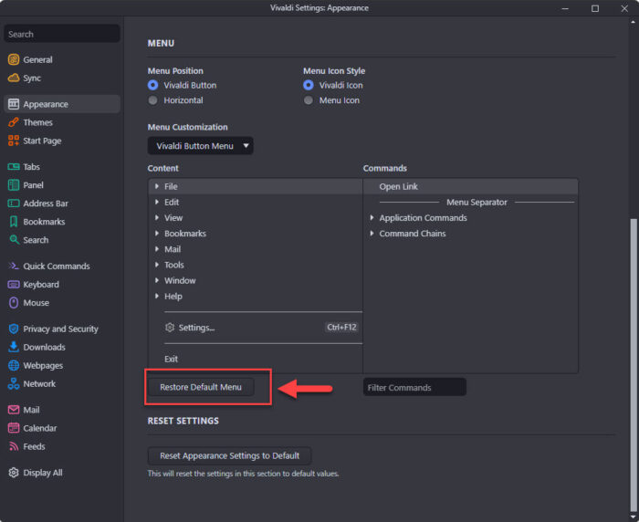 How To Enable, Disable In-Private Browsing In All Browsers 34 Restore Vivaldis default menu