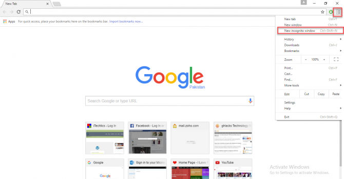 How To Enable, Disable In-Private Browsing In All Browsers 1 Open new incognito window in Google Chrome