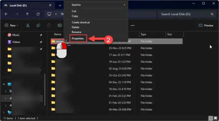 Open folder properties